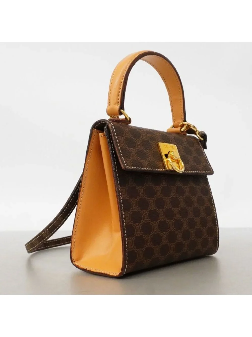 Celine Handbag Macadam Brown Gold 2-Way